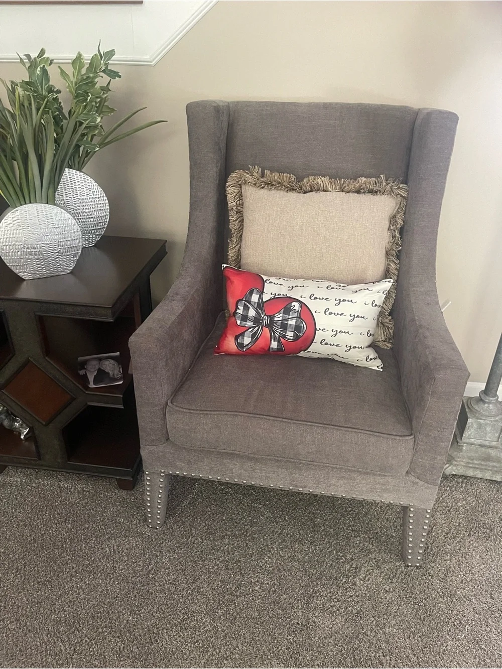 Red Heart Bow Printed Decorative Pillow - Home love